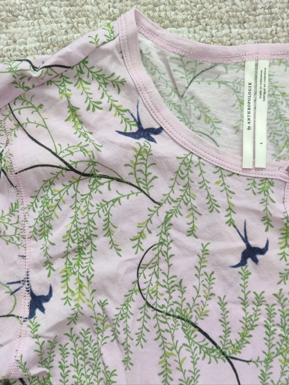 Anthropologie Floral Pajama Lilac Bird Print Lounge Set - Picture 2 of 9